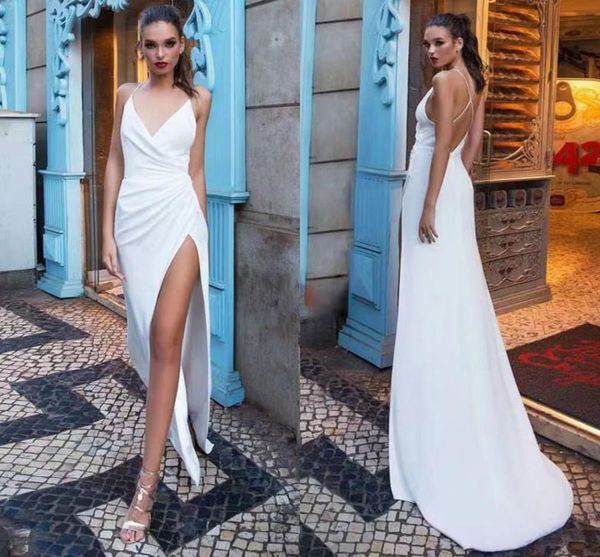2021 new criss-cross back satin sleeveless v neck beach bride es train elegant slit wedding boho bridal gowns gp0j, White
2021 new criss-cross back satin sleeveless v neck beach bride es train elegant slit wedding boho bridal gowns gp0j, White