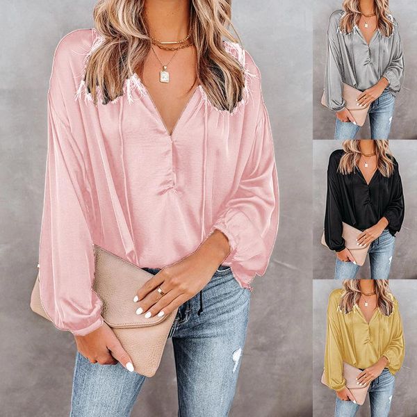 women's blouses & shirts 2021 summer autumn solid color lace stitching v-neck horn long-sleeved casual loose ladies shirt women blouse, White
women's blouses & shirts 2021 summer autumn solid color lace stitching v-neck horn long-sleeved casual loose ladies shirt women blouse, White