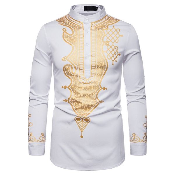 men's casual fashion gilded pullover totem long muslim straight shirt, White;black
men's casual fashion gilded pullover totem long muslim straight shirt, White;black
