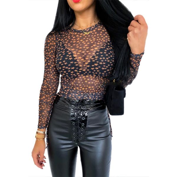 women's t-shirt women t shirt see through transparent mesh long sleeve star print sheer slim ladies turtleneck, White
women's t-shirt women t shirt see through transparent mesh long sleeve star print sheer slim ladies turtleneck, White