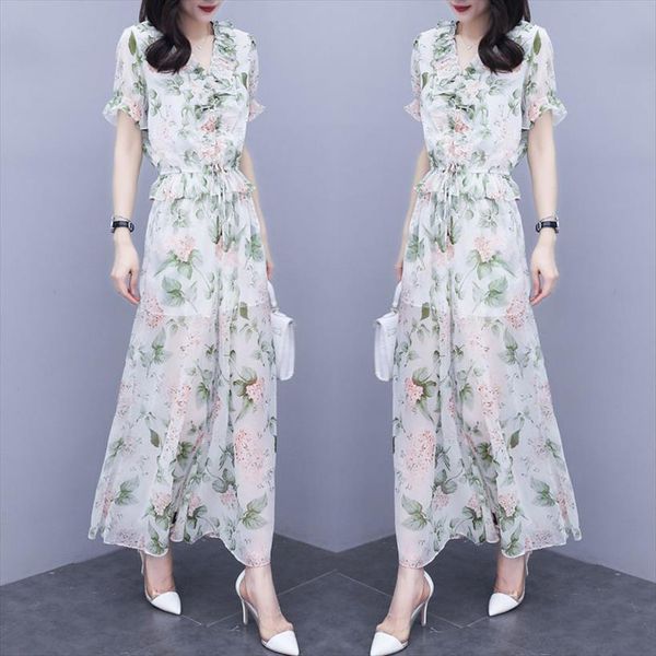 floral chiffon culottes trouser suit womenpant summer style short sleeve 2 piece set lace up waist ruched v neck blouse, White
floral chiffon culottes trouser suit womenpant summer style short sleeve 2 piece set lace up waist ruched v neck blouse, White