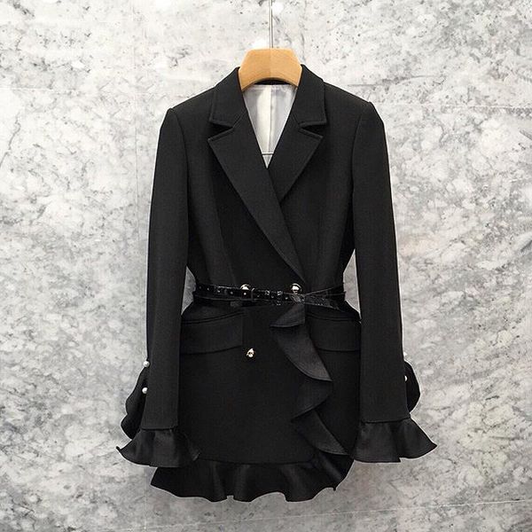 women's suits & blazers high waist with sashes blazer female 2021 autumn fashion black patchwork ruffle womens suit notched long sleeve, White;black
women's suits & blazers high waist with sashes blazer female 2021 autumn fashion black patchwork ruffle womens suit notched long sleeve, White;black