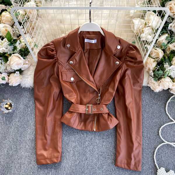2021 female autumn new fashion motorcycle style long sleeve turn collar down adjustable waist short leather jacket 65d9, Black
2021 female autumn new fashion motorcycle style long sleeve turn collar down adjustable waist short leather jacket 65d9, Black