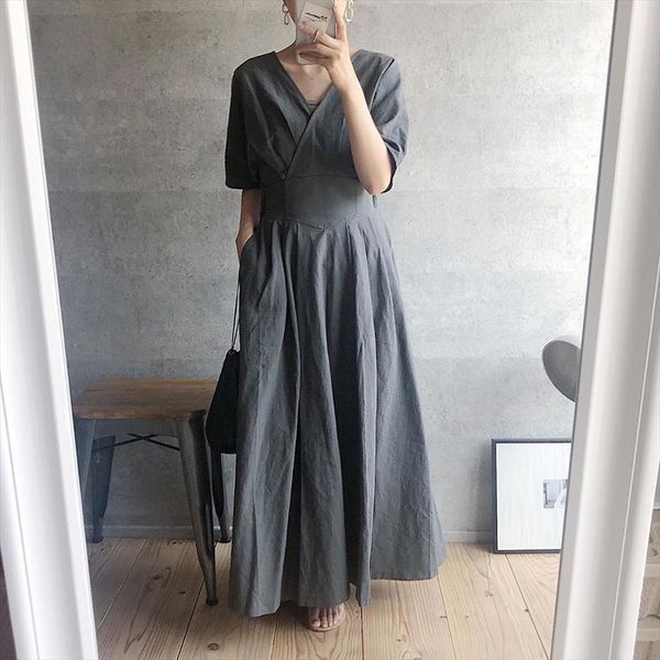 summer long plain elegant women dresses office work maxi vestiods fashion japan style a line casual, Black;gray
summer long plain elegant women dresses office work maxi vestiods fashion japan style a line casual, Black;gray