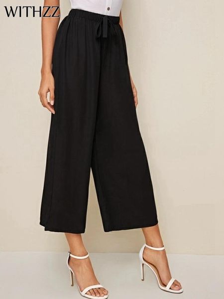 women's pants & capris withzz spring summer wide-leg solid color drawstring trousers high waist, Black;white
women's pants & capris withzz spring summer wide-leg solid color drawstring trousers high waist, Black;white