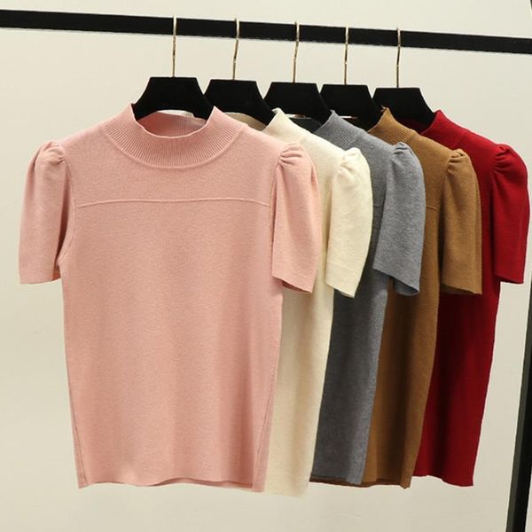 2021 summer knitted spring puff short sleeeve pullover women high elasticity solid t shirt tee shirt femme tshirt knitwear, White
2021 summer knitted spring puff short sleeeve pullover women high elasticity solid t shirt tee shirt femme tshirt knitwear, White