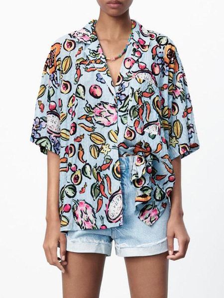 women's blouses & shirts summer clothing all-match retro fruit pattern holiday style casual printed shirt top, White
women's blouses & shirts summer clothing all-match retro fruit pattern holiday style casual printed shirt top, White