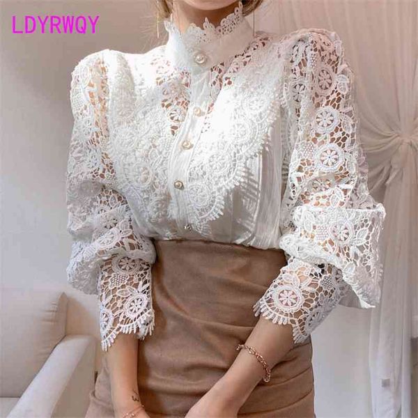 ldyrwqy korean temperament all-match lace slim hollow flower shirt polyester office lady summer 210603, White
ldyrwqy korean temperament all-match lace slim hollow flower shirt polyester office lady summer 210603, White