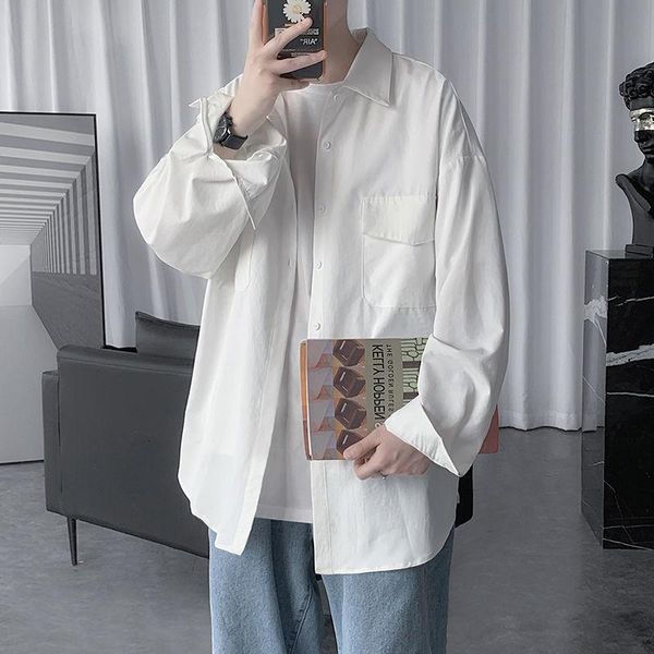 men's casual shirts 2021 blouses turn-down collar spring oversize classic korean streetwear drop, White;black
men's casual shirts 2021 blouses turn-down collar spring oversize classic korean streetwear drop, White;black
