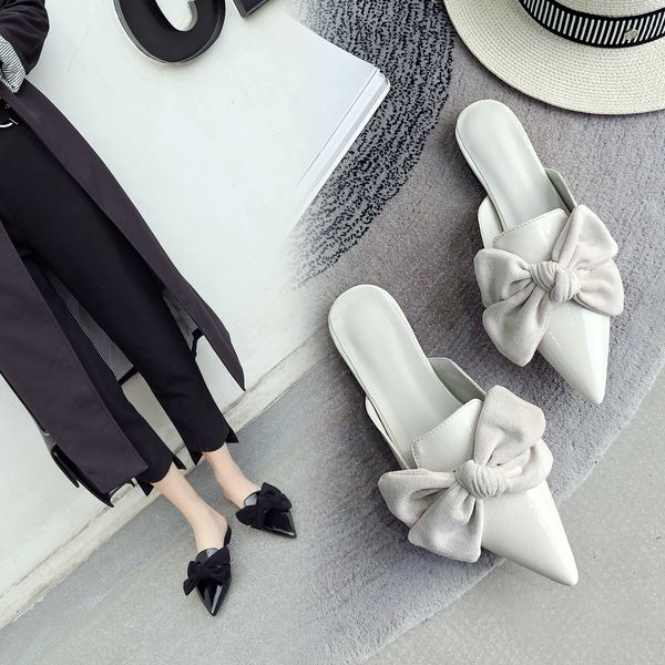 womens sweet bow toe pointed slipper heel a- line flat heel slipper women shoes, Black 
womens sweet bow toe pointed slipper heel a- line flat heel slipper women shoes, Black