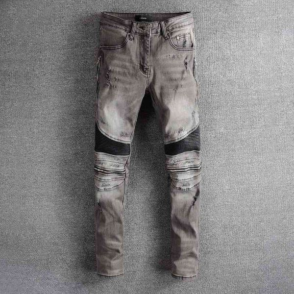 640 high street fashion brand new am punk smoke grey jeans men's slim legged motorcycle pants, Blue
640 high street fashion brand new am punk smoke grey jeans men's slim legged motorcycle pants, Blue