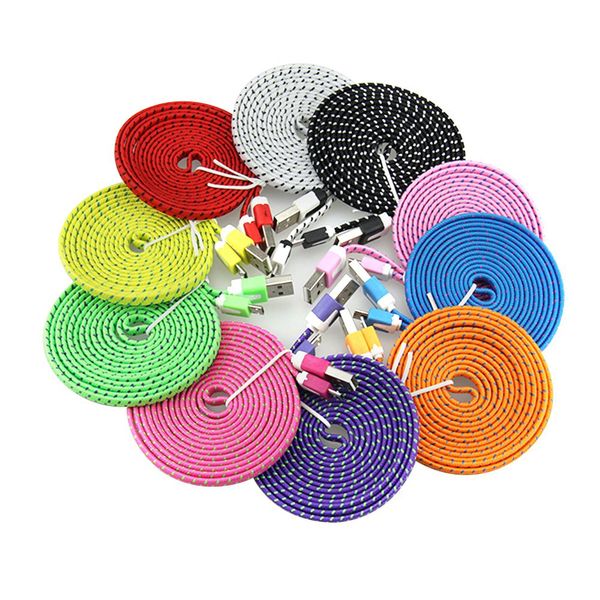 

10ft 6ft 3ft noodle flat braid charging cord sync fabric type-c micro wire usb data cable line samsung s8 s7 huawei