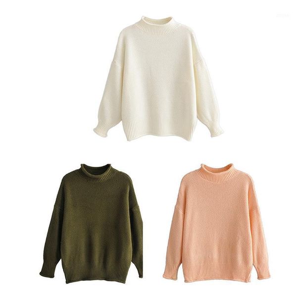 women autumn loose sweater casual style solid color long sleeve high collar knitwear women's sweaters, White;black
women autumn loose sweater casual style solid color long sleeve high collar knitwear women's sweaters, White;black