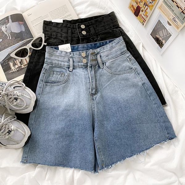 women's jeans gradient rough edge design women short summer's high waist two button loose and thin wide leg denim shorts pants, Blue
women's jeans gradient rough edge design women short summer's high waist two button loose and thin wide leg denim shorts pants, Blue