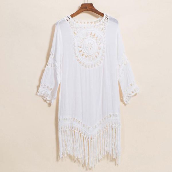 women fashion crochet swimwear rayon beach summer dress with tassel women's, White;black
women fashion crochet swimwear rayon beach summer dress with tassel women's, White;black
