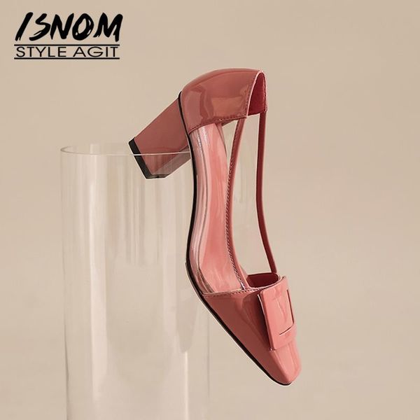 dress shoes isnom clear pvc thick high heels women pumps square toe buckle footwear ladies fashion patent leather, Black
dress shoes isnom clear pvc thick high heels women pumps square toe buckle footwear ladies fashion patent leather, Black