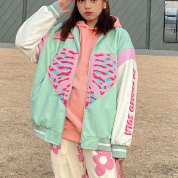 women's jackets fashion heart printing baseball jacket couple clothes 2021 spring women coat korean loose, Black;brown 
women's jackets fashion heart printing baseball jacket couple clothes 2021 spring women coat korean loose, Black;brown