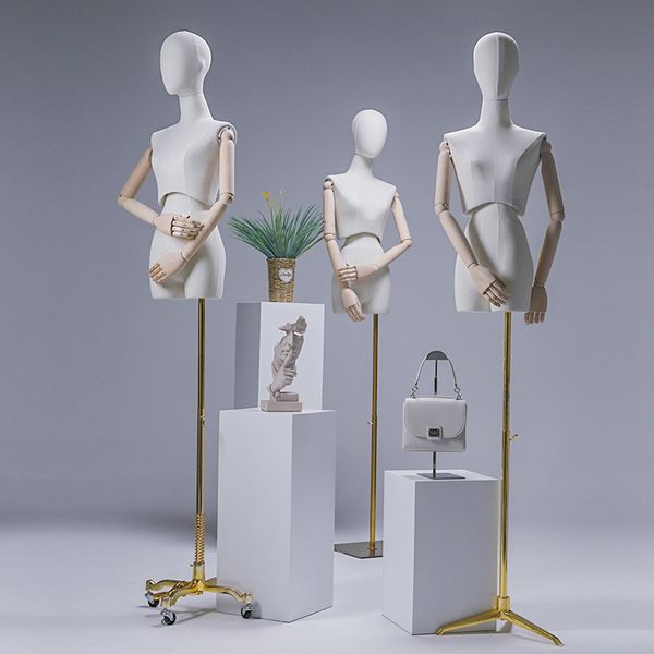 wood arm fabric cover female head half mannequin body metal base for wedding display twist split waist women adjustable rack, White
wood arm fabric cover female head half mannequin body metal base for wedding display twist split waist women adjustable rack, White