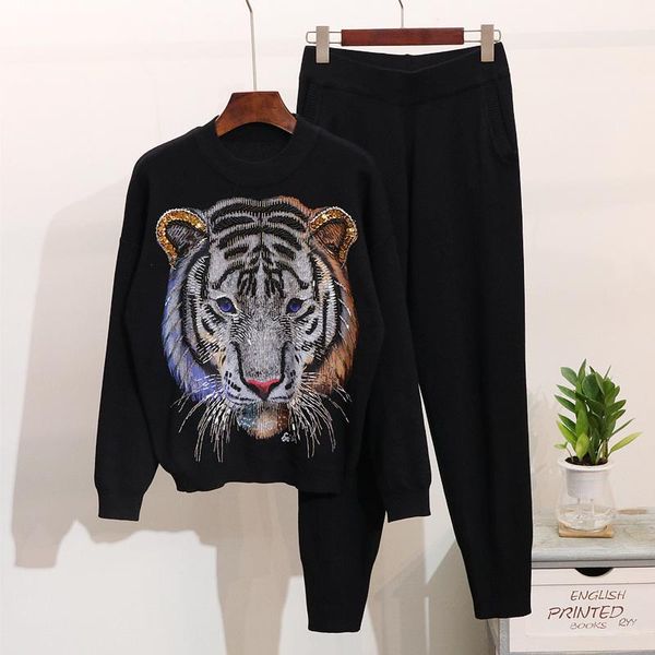 european style beading animal pattern sweaters+casual pants two piece set autumn winter women knitting pantsuits d887, White
european style beading animal pattern sweaters+casual pants two piece set autumn winter women knitting pantsuits d887, White