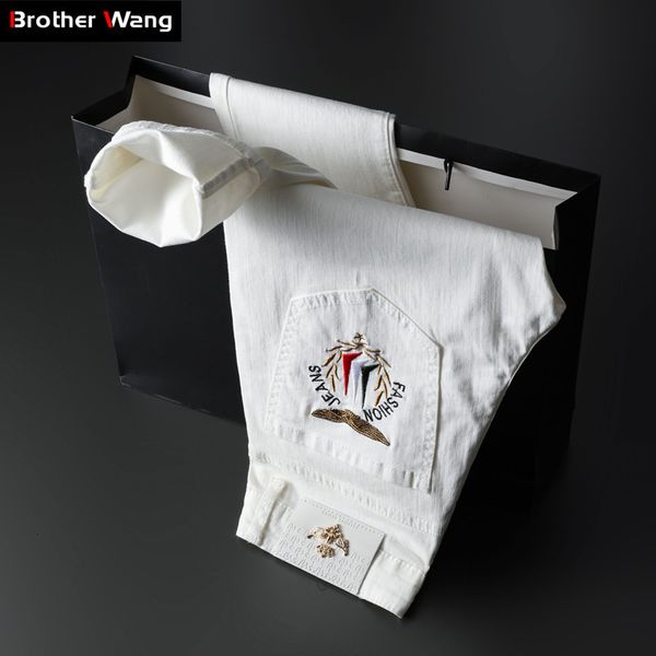 2021 summer new men's thin white slim advanced stretch embroidery decoration denim trousers male brand anqr, Blue
2021 summer new men's thin white slim advanced stretch embroidery decoration denim trousers male brand anqr, Blue