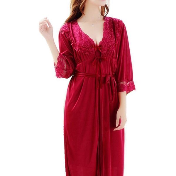 red fashion lace satin silk robe & gown sets two pieces bathrobe nightdress bridesmaids wedding nightwear set for women, Black;red
red fashion lace satin silk robe & gown sets two pieces bathrobe nightdress bridesmaids wedding nightwear set for women, Black;red