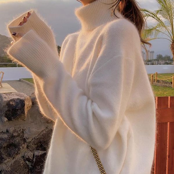 women's sweaters 2021 autumn and winter mohair high neck long-sleeved sweater women loose outer wear pullover pure color knitted top, White;black
women's sweaters 2021 autumn and winter mohair high neck long-sleeved sweater women loose outer wear pullover pure color knitted top, White;black