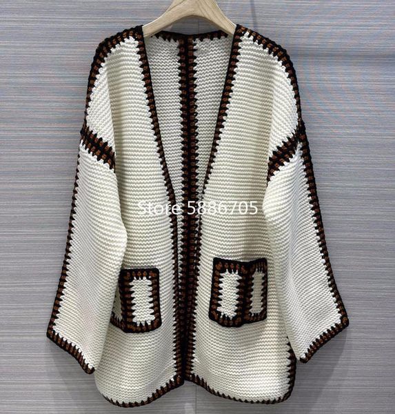 women's knits & tees 100% cashmere women autumn winter crochet knitted cardigan v-neck color block pockets medium long loose swe, White
women's knits & tees 100% cashmere women autumn winter crochet knitted cardigan v-neck color block pockets medium long loose swe, White
