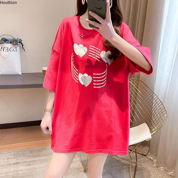 women's t-shirt houthion mid-length summer t-shirts o-neck short sleeve love print loose plus size casual fashion, White
women's t-shirt houthion mid-length summer t-shirts o-neck short sleeve love print loose plus size casual fashion, White
