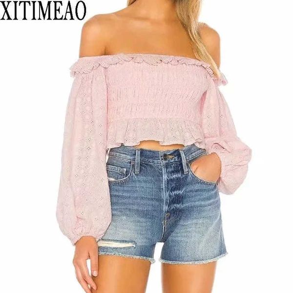 za lace bandage off shoulder shirts summer women crop long sleeve casual elegant lady wear 210604, White
za lace bandage off shoulder shirts summer women crop long sleeve casual elegant lady wear 210604, White