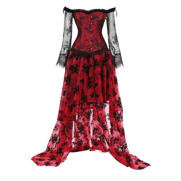women burlesque dancer dress witch halloween christmas femme underbust bustier corset court mop the floor skirt, Black;white
women burlesque dancer dress witch halloween christmas femme underbust bustier corset court mop the floor skirt, Black;white