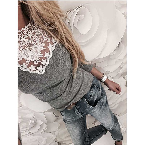 women's t-shirt spring summer women elastic patchwork lace round neck hollow out bottoming shirt fashion casual long-sleeved slim, White
women's t-shirt spring summer women elastic patchwork lace round neck hollow out bottoming shirt fashion casual long-sleeved slim, White