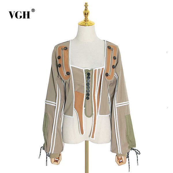 vgh patchwork hit color irregular coats for women square collar lantern sleeve lace up jackets female fashion new 201013, Black;brown
vgh patchwork hit color irregular coats for women square collar lantern sleeve lace up jackets female fashion new 201013, Black;brown
