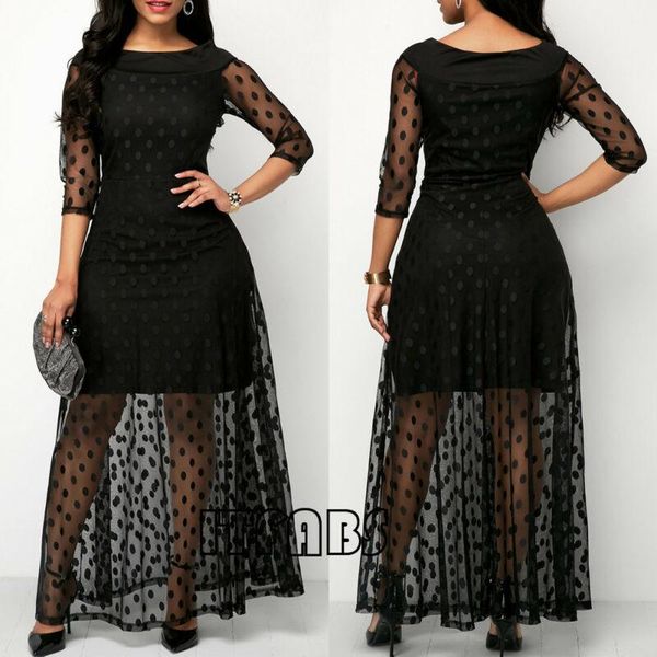 casual dresses women polka dot mesh black long dress off shoulder 3/4 sleeve summer maxi straight fake 2pcs party club, Black;gray
casual dresses women polka dot mesh black long dress off shoulder 3/4 sleeve summer maxi straight fake 2pcs party club, Black;gray