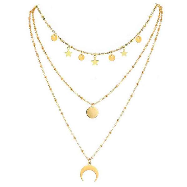 3 layer chains stainless steel star choker for woman girls multilayer horn round disc moon tassel pendant necklaces g220310, Silver
3 layer chains stainless steel star choker for woman girls multilayer horn round disc moon tassel pendant necklaces g220310, Silver