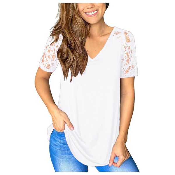 women's t-shirt women solid lace patchwork sleeve vintage tshirts soild splice v neck tunic casual leisure clothing shirt, White
women's t-shirt women solid lace patchwork sleeve vintage tshirts soild splice v neck tunic casual leisure clothing shirt, White