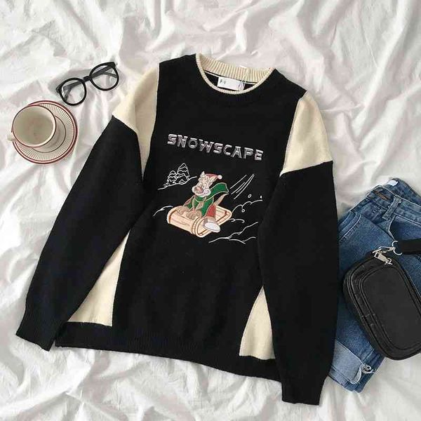 women vintage sweater fashion autumn winter loose korean oversize pullover woman cute cartoon embroidery knit sweaters 210602, White;black
women vintage sweater fashion autumn winter loose korean oversize pullover woman cute cartoon embroidery knit sweaters 210602, White;black