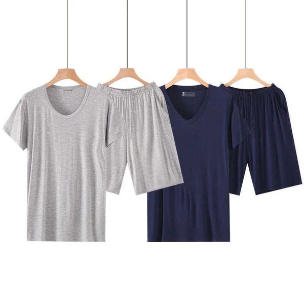 summer men's modal short sleeve shorts pajamas sets plus size loose home clothes thin ice silk sleepwear casual soft pyjamas 210922, Black;brown
summer men's modal short sleeve shorts pajamas sets plus size loose home clothes thin ice silk sleepwear casual soft pyjamas 210922, Black;brown