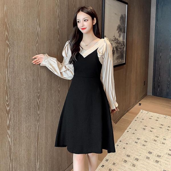 casual dresses #5419 spring autumn spliced color a-line dress women v neck korean fashion black vintage long sleeved elegant woman, Black;gray
casual dresses #5419 spring autumn spliced color a-line dress women v neck korean fashion black vintage long sleeved elegant woman, Black;gray