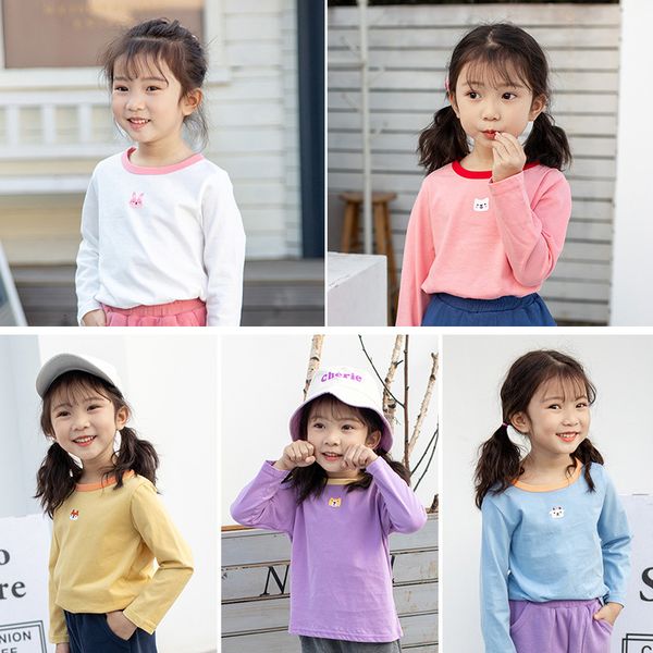 girls' color elephant plus standings spring 2021 multi printed t-shirt cotton long sleeve bottomed shirt zhong, Black;white 
girls' color elephant plus standings spring 2021 multi printed t-shirt cotton long sleeve bottomed shirt zhong, Black;white