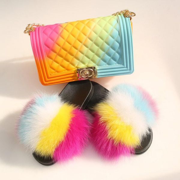 slippers women shoes real fur rainbow colored cute travel color jelly bag set, Black
slippers women shoes real fur rainbow colored cute travel color jelly bag set, Black