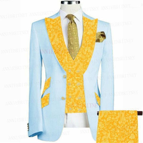 men's suits & blazers sky blue suit men 3 pieces custom groom wedding tuxedo slim fit formal blazer jacket white yellow floral printed, White;black
men's suits & blazers sky blue suit men 3 pieces custom groom wedding tuxedo slim fit formal blazer jacket white yellow floral printed, White;black