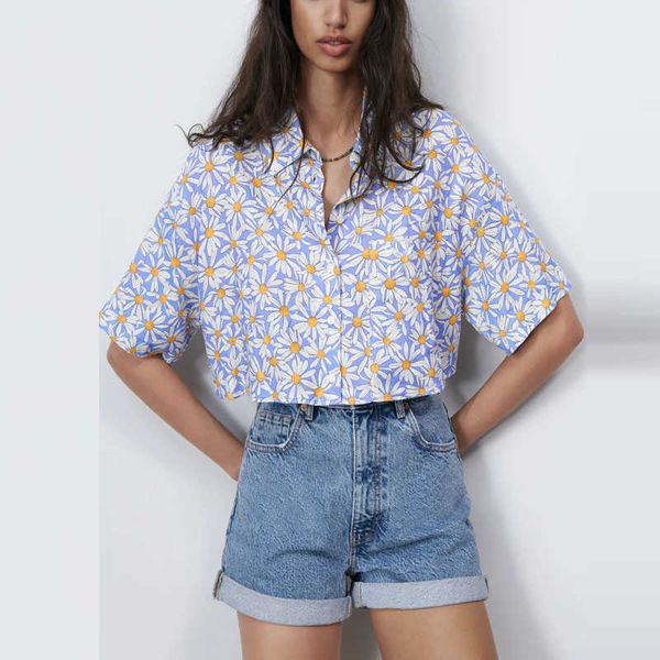 za linen print summer shirt women short sleeve cropped blouses chic patch work button up woman loose blue shirts 210602, White
za linen print summer shirt women short sleeve cropped blouses chic patch work button up woman loose blue shirts 210602, White