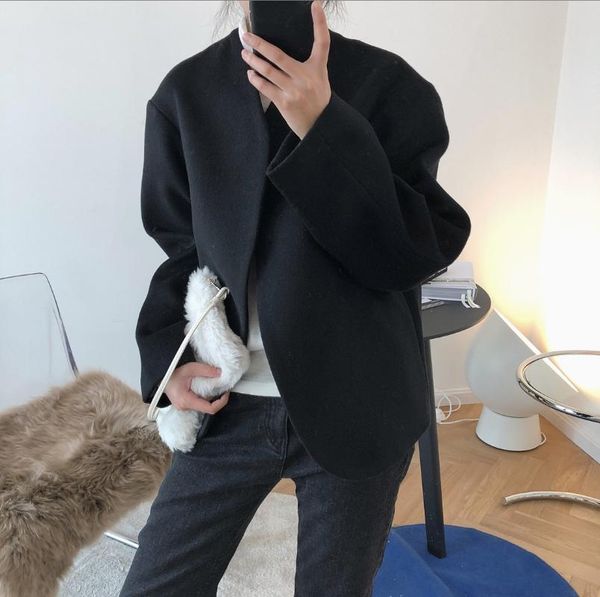 women's wool & blends 2021 autumn winter lapel double-breasted temperament slim pure color back fold long female handsome jacket, Black
women's wool & blends 2021 autumn winter lapel double-breasted temperament slim pure color back fold long female handsome jacket, Black