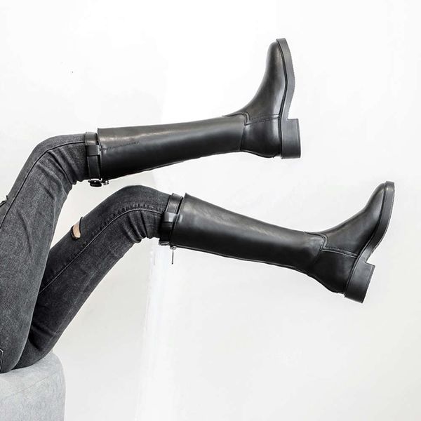 black leather women's 2020 new early autumn mid high pipe not over knee knight boots, White;red
black leather women's 2020 new early autumn mid high pipe not over knee knight boots, White;red