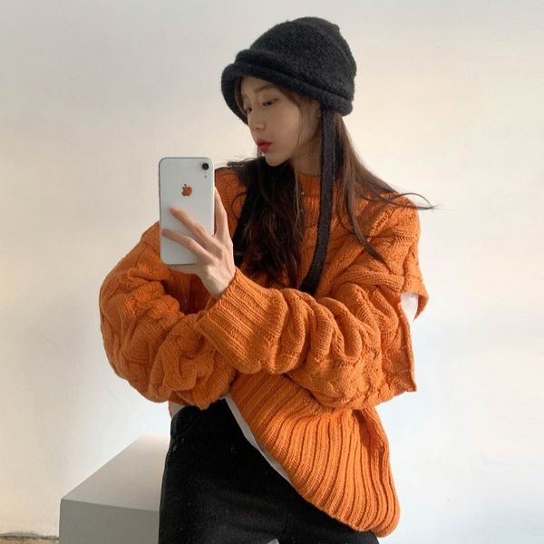 2021 new autumn and winter korea retro solid thickened twist hole design loose pullover sweaters for women 3m8z, White;black
2021 new autumn and winter korea retro solid thickened twist hole design loose pullover sweaters for women 3m8z, White;black