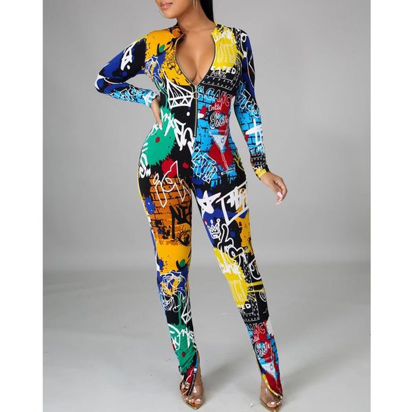 graffiti printed long sleeve skinny jumpsuit for women, Black;white
graffiti printed long sleeve skinny jumpsuit for women, Black;white