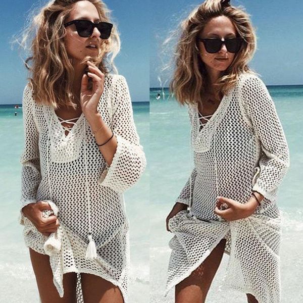women's swimwear beach cover up bikini crochet knitted tassel tie beachwear summer swimsuit see-through dress, White;black
women's swimwear beach cover up bikini crochet knitted tassel tie beachwear summer swimsuit see-through dress, White;black