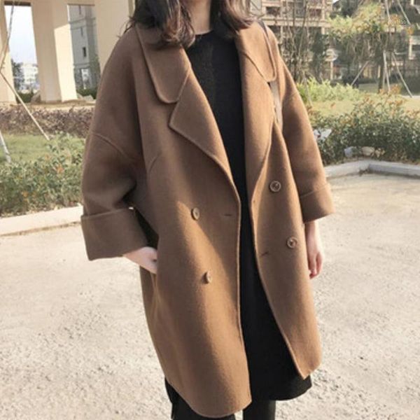 autumn winter double faced woolen coats fashionable women medium long loose wool blends coat women's &, Black
autumn winter double faced woolen coats fashionable women medium long loose wool blends coat women's &, Black