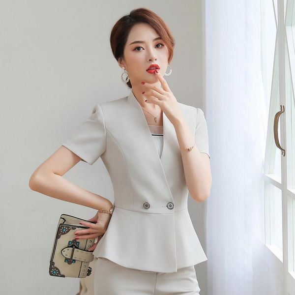 two piece dress business suit women's summer small thin coat short sleeve skirt fashion el beautician overalls office uniforms, White
two piece dress business suit women's summer small thin coat short sleeve skirt fashion el beautician overalls office uniforms, White