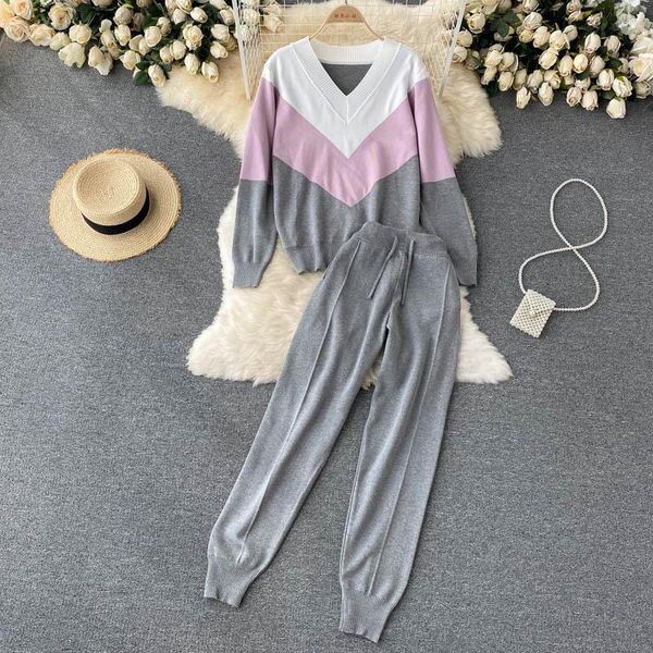 women's two piece pants amolapha sportswear sweatshirt casual knitted suit ladies sweater clothing suits, White
women's two piece pants amolapha sportswear sweatshirt casual knitted suit ladies sweater clothing suits, White